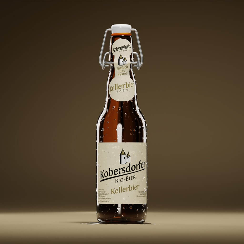 Eine Flasche von Kobersdorfer Bio Kellerbier