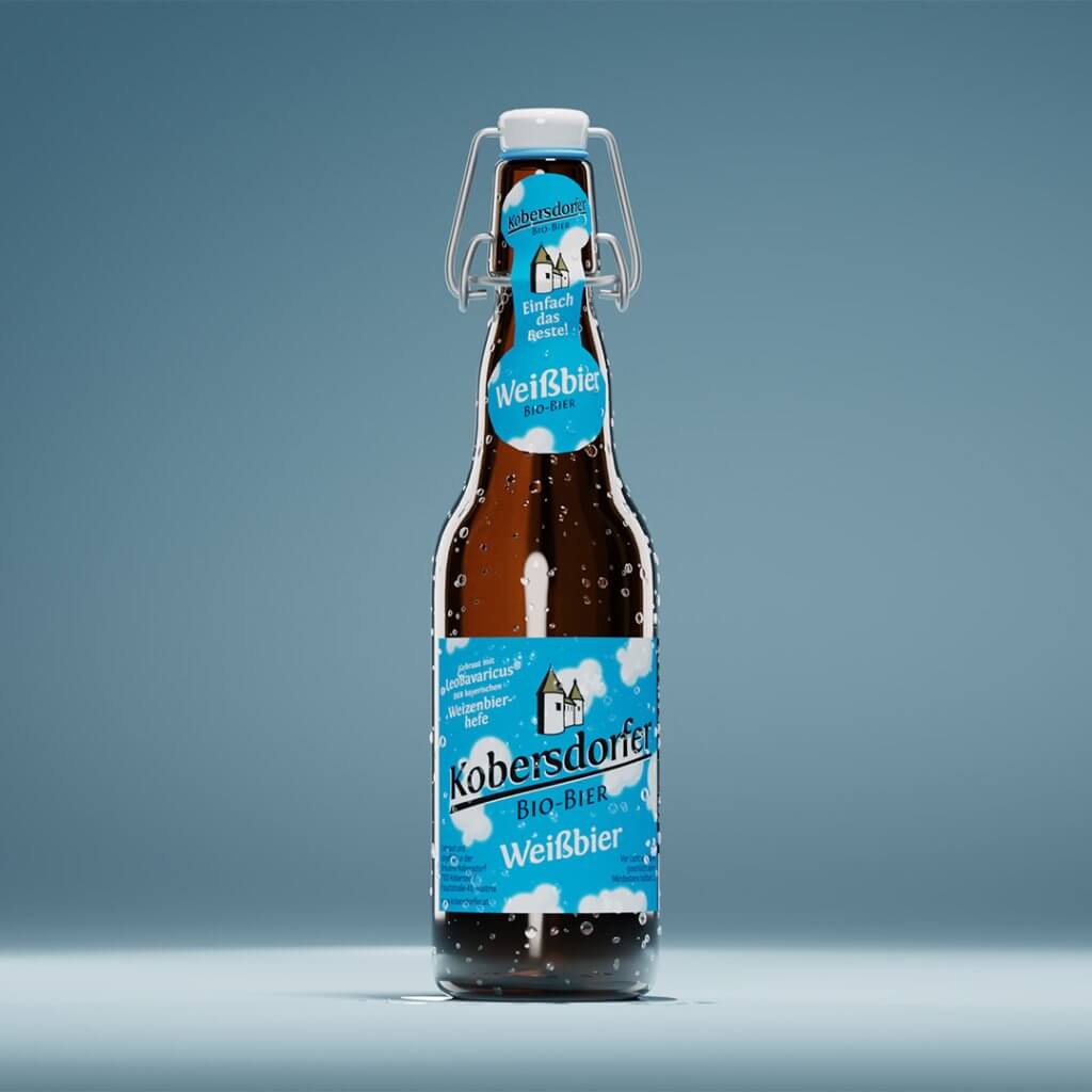 Eine Flasche von Kobersdorfer Bio Weissbier